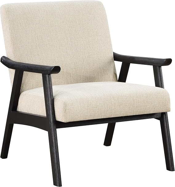OSP Home Furnishings Weldon Mid-Century Modern Armchair, Linen Fabric with Black Finished Frame