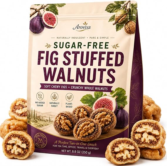 Sugar-Free Fig Stuffed Walnuts, Whole Fruit &amp; Nut Snack, 8.8 oz (1)