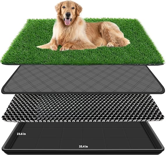 60 * 90CM Dog Grass Pad with Tray, Dog Potty Grass for Puppy Training, Artificial Fake Grass for Dogs to Pee on Indoor Outdoor Dog Training Floor Protection Trays