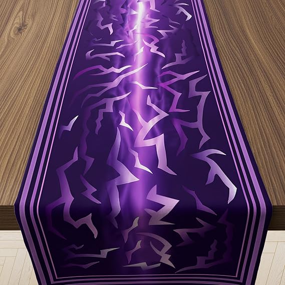 Purple Birthday Party Decorations - Dark Purple Lightning Table Runner