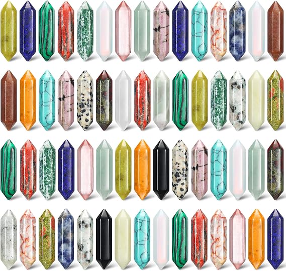 Nuenen 60 Pcs Crystal Hexagonal Wand Stone Bulk Worry Stone, Classic Colors
