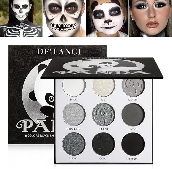 Afflano Smokey Eye Eyeshadow Palette Black White Grey Silver, Small Eye Shadow Palette Dark Gray Black Eyeshadow Makeup Palette Long Lasting for Halloween SFX Makeup, Mini Eye Shadow Pallet