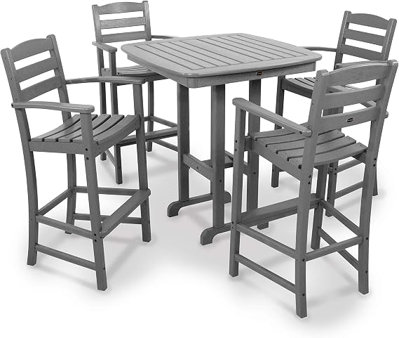 POLYWOOD La Casa Cafe 5-Piece Bar Height Set, Outdoor Patio Furniture Bar Table and 4 Tall Arm Chairs, All-Weather HDPE High Top Bistro Set for Deck, Balcony, Garden, Waterproof, Slate Grey