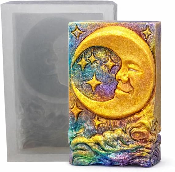 Crescent Moon Face Soap Mould – Silicone Mould for Handmade Soap, Moon Face Design, Artisan Soap Making Mold