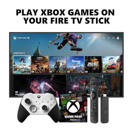 Xbox Elite Series 2 Core White Controller + Fire TV Stick 4K (2023) Game Pass Ultimate 1 Month Bundle Series X|S, Windows PC & Mobile