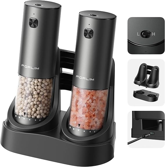 FORLIM 2 Speed Electric Salt And Pepper Grinder Set, Metallic Gunmetal