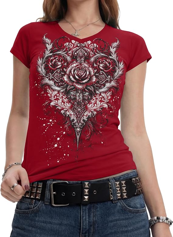 IWOLLENCE Teen Y2K Gothic Shirts Emo Scene Punk Grunge Tops