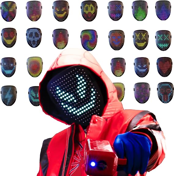 LED Mask for Costume, LED Mask Halloween, 50 Faces Transforming with Gesture Sensing, Suitable for Halloween Christmas Party, Great Gift Idea