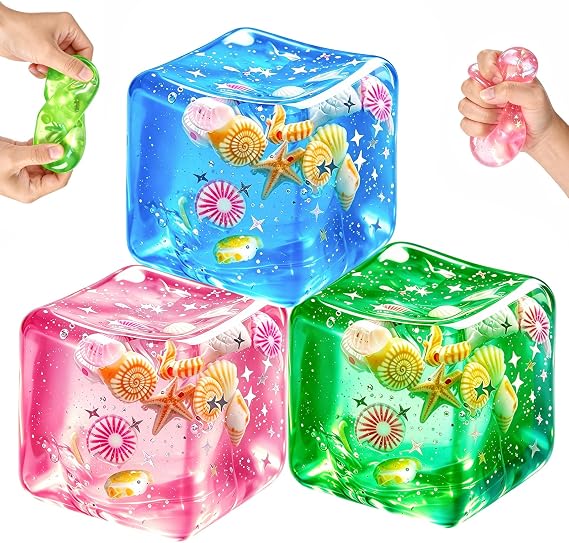 Squishy Cube, 3PCS Ocean Shells Cube Squishy Set, Slow Rising Squishies
