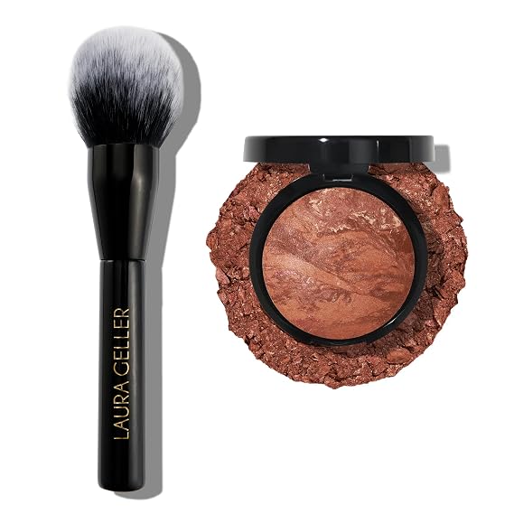 LAURA GELLER NEW YORK Baked Bronze-n-Brighten Bronzer Powder - Deep and Bronzer Makeup Brush - Vegan Bristles