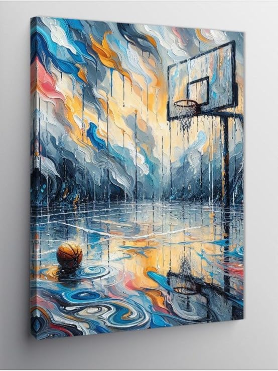 Tablo Mega Kanvas Tablo Yağmur Altında Basketbol Sahası 50 X 70 Cnvsdkey-128602-50-70