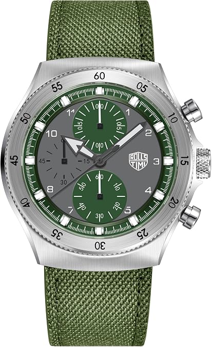 Men's Chronograph Watch, 316L Stainless Steel Quartz Movement Analog Gift Wrist Watch for Men, Sapphire Glass, 50M Waterproof, Nylon-Leather Watch Band