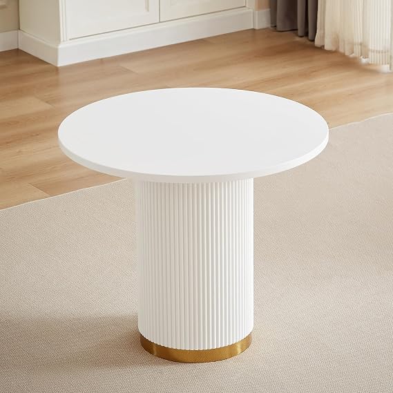 Round Dining Table, 35" Modern Farmhouse Kitchen Table for 2-4 People with Ripple Base, White Small Circle Dining Room Tables for Kitchen, Living Room, Bistro