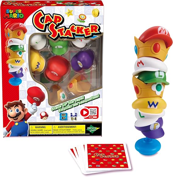 EPOCH Games Super Mario Cap Tower Balancing Game, Tabletop Skill and Action Game, Ages 4+