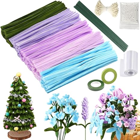 Pipe Cleaners Craft Kit 500PCS-Fuzzy Sticks Craft Supplies for Flower DIY Craft Kit Gift, Chenille Stems Arts & Crafts with Tutorial, Suitable for Gifts, Parent-Child Activity, Handmade Gift