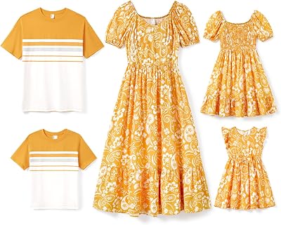 PATPAT Family Matching Summer Outfits, Mommy and Me Matching Shirts Dresses Paisley Print Matching Dresses for Family