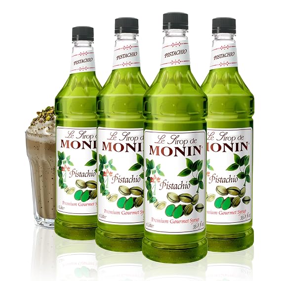 Monin Pistachio Syrup for Drinks - 1 liter / 33.8 fl oz (4 Pack)