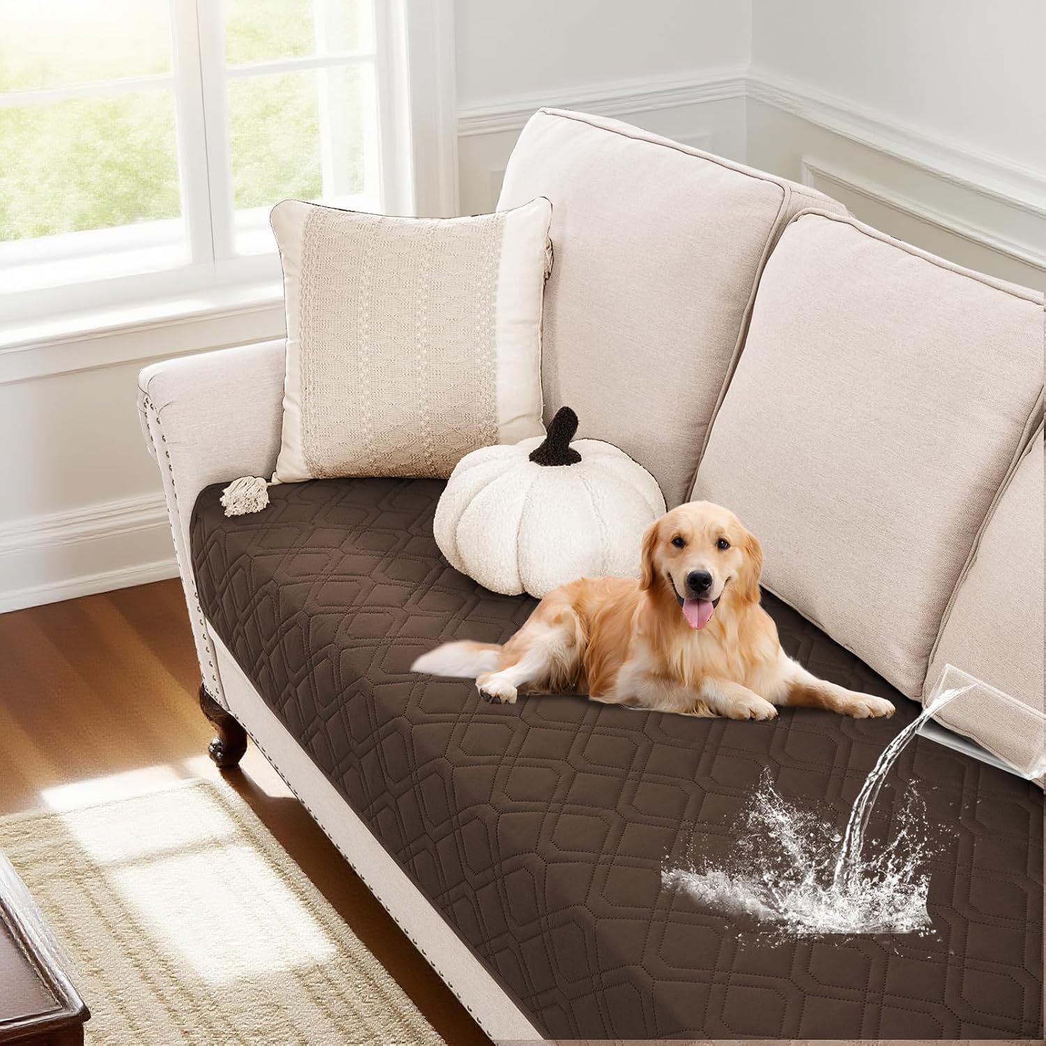 PrinceDeco Waterproof Couch Cover for Dogs Washable Dog Blanket for Bed Couch Sofa Outdoor Bed Cover with Non-Slip Back32x82 Inch,Brown