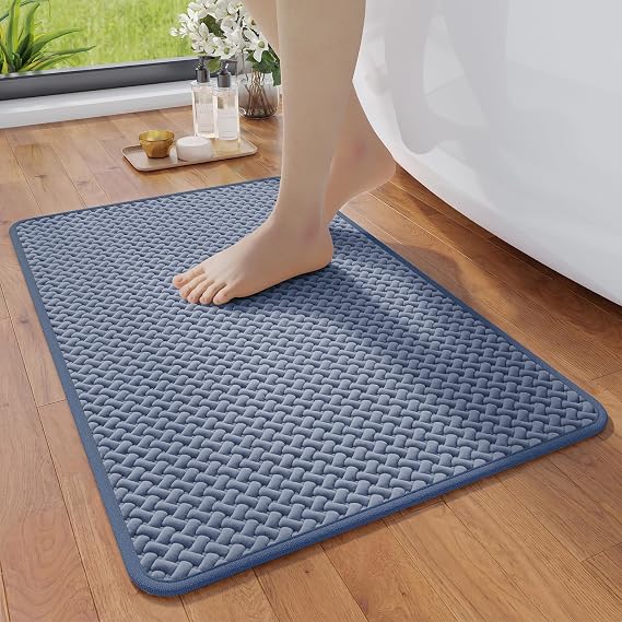 YDKGL Bathroom Rugs Non Slip, Foam Weave Texture Bath Mat, Blue 16x24