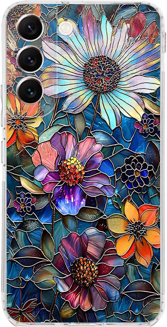 PrintiFy Samsung Galaxy S22 ile Uyumlu Vitray Mücevher Flora Tasarımlı Şeffaf Silikon Kılıf