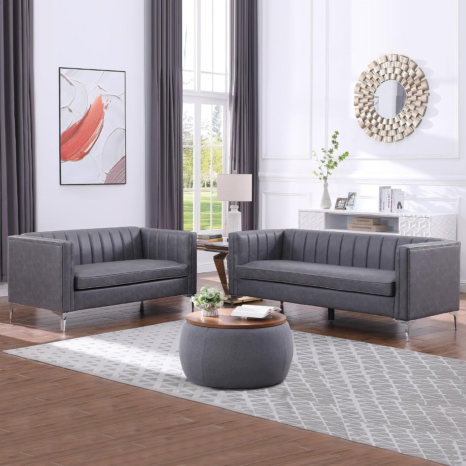 Morden Fort Sectional Couches Faux Leather Set