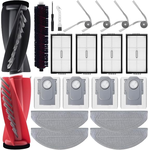 Replacement Accessories Kit for Roborock Saros 20 Sonic Robot Vacuum Cleaner, 1 Main Brush Set, 4 Filters, 4 Mop Pads, 4 Side Brushes, 4 Dust Bags, 2 Cleaning Brushes, 1 Screwdriver
