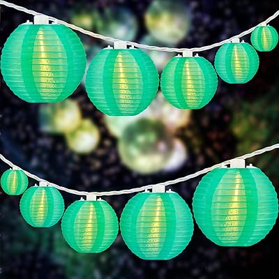 HOSY 10 Count Lantern with 11 White Wire String Lights, 12 Spacing Plug-in Lantern String Lights Turquoise