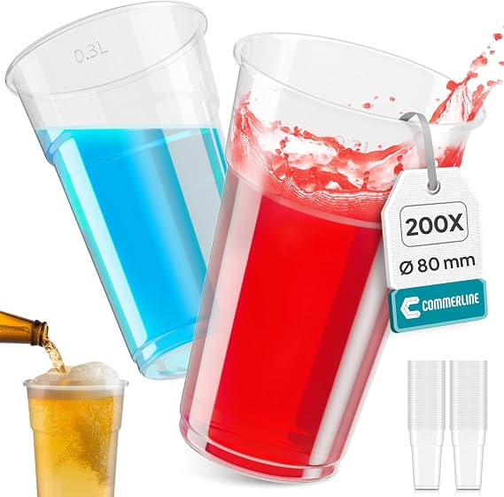 Commerline Plastic Cups 0.3 Litre Pack of 1000 Drinking Cups Disposable