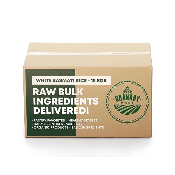 Extra Long White Basmati Rice by Granary Mart Rich source of Fiber Fragrant & Aromatic Ideal for Biryani/Pilaf/Rice Bowls - GMO & Gluten Free - Affordable Bulk Rate 40 Lbs Bulk Bag