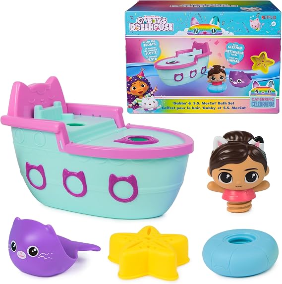 Gabby's Dollhouse Gabby & SS Mercat Toddler Bath Toys with Cruise Ship