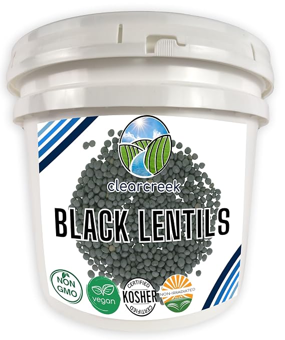 CLEAR CREEK Black Lentils | Caviar or Beluga Lentils | 25 lb Bucket | Non-GMO | Kosher | Vegan | Non-Irradiated