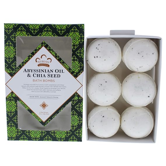 Nubian Heritage Bath Bomb Abyssin Chia, 6 Bath Bombs