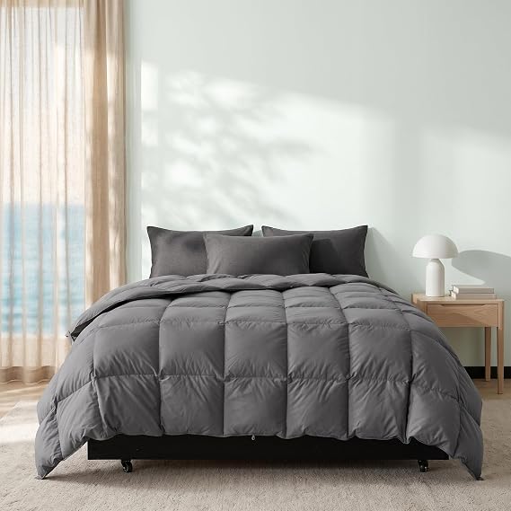 Down Fiber Comforter Queen Size, Lightweight Summer Duvet Insert Grey