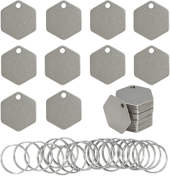 StayMax Hexagon Shape Dog Tags Key Tags Stainless Steel Stamping Blanks 25 Pack