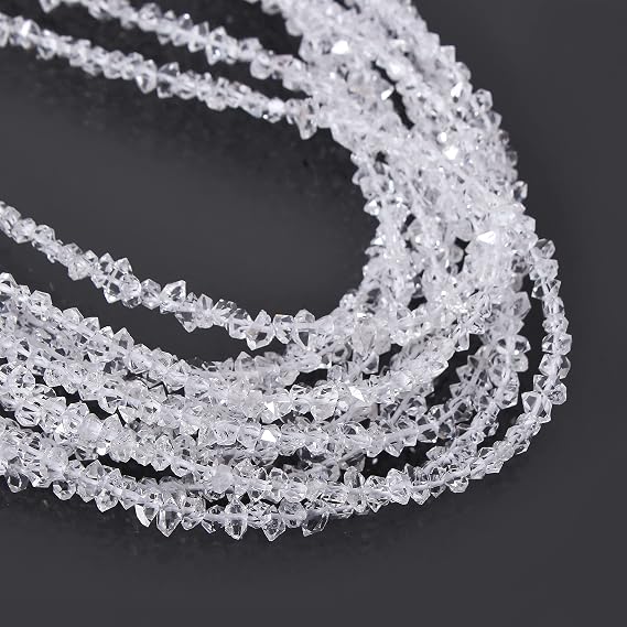 Herkimer Diamond Quartz Beads, Uncut Diamond Raw Rough Beaded, 3x4 mm Herkimer Diamond Nugget, 16" Loose Diamond by Gems Valley