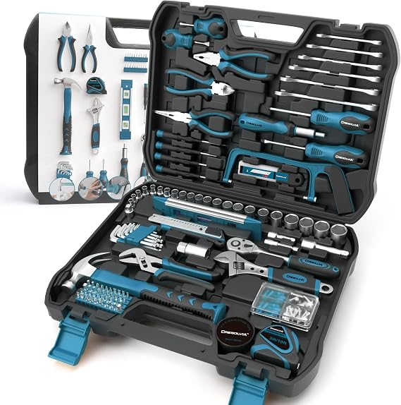 Home Tool Kit 199 Piece Basic Household Auto Repair Tool Set Car Toolbox General Hand Tool Kit for Home Men Women DIY with Plastic Toolbox (Blue and black)