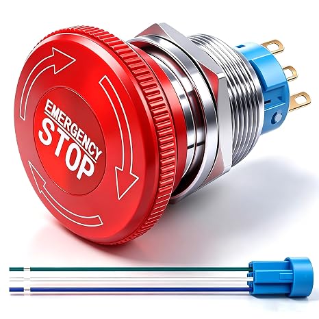mxuteuk 22mm Stainless Steel Metal Latching Emergency Stop Push Button Switch with Connection Plug 12-220V 3A 1NO 1NC,MXU-DT-CT