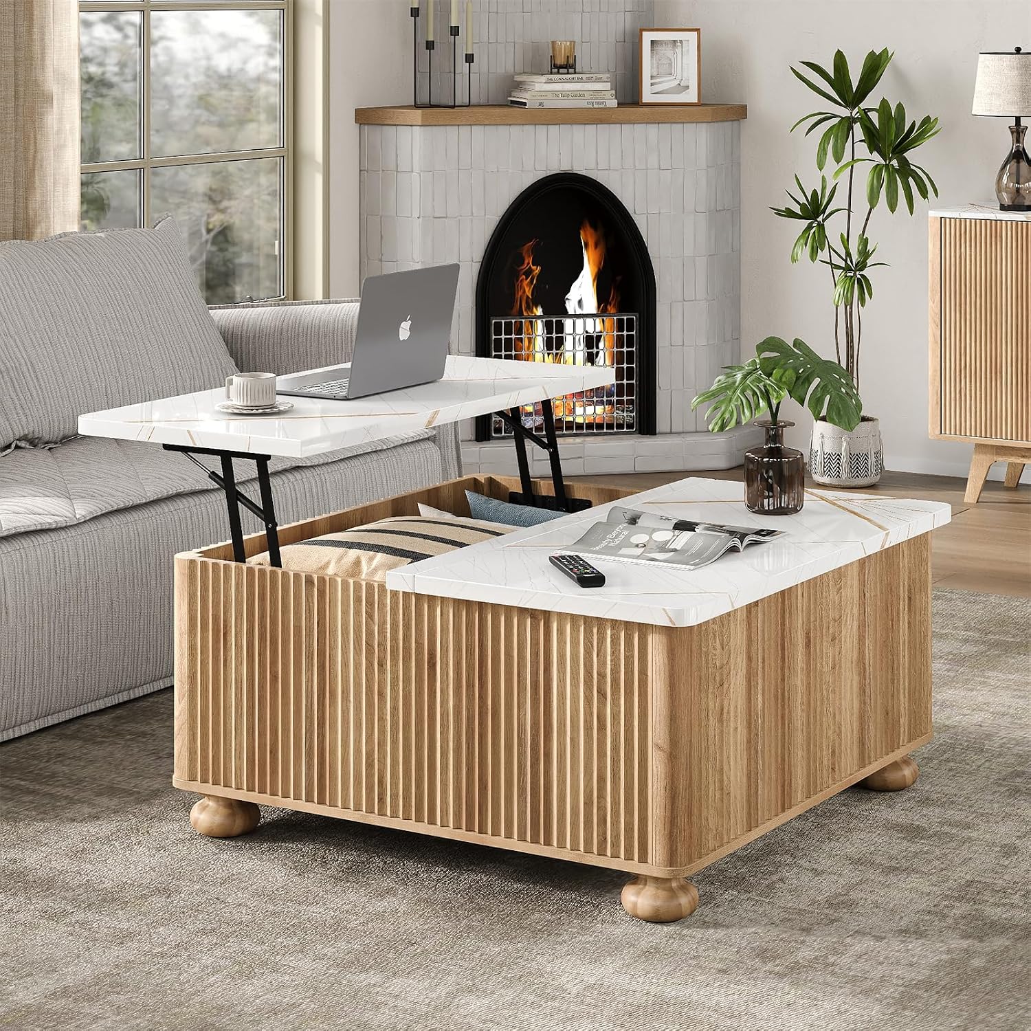 Lift Top Coffee Tables for Living Room, Square Coffee Table with Storage, Living Room Center Tables with Large Hidden Space for Bedroom, Home Office, Studio