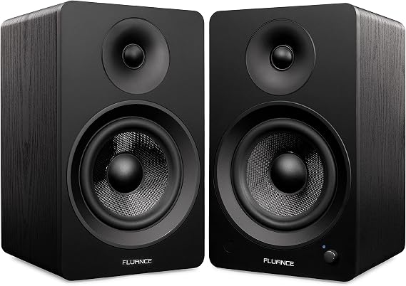 Fluance Ai61 Powered 2-Way 2.0 Stereo Bookshelf Speakers with 6.5" Drivers, 120W Amplifier for Turntable, TV, PC and Bluetooth 5 Wireless Music Streaming - RCA, Optical, USB & Sub Out (Black Ash)