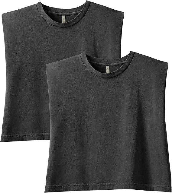 American Apparel Women's Heavyweight Cotton Boxy Cropped Garment Dyed Muscle Style G307GD Muscle T-Shirt (2-Pack)