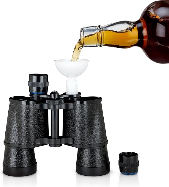 True Binocular Flask, Sneaky Flask, Hidden Alcohol Barware Accessory, Anything but a Cup, 16 oz capacity, Black