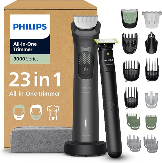 Philips Multigroom 9000 Series All-in-One 23-Piece Trimmer, Shaver & Clipper + OneBlade Trimmer for Men - All-Over Grooming Set for Beard, Nose, Hair & Body, 27 Length Settings (0.2-20 mm), MG9561/30