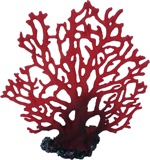 Red Fan Marine Coral Artificial Aquarium Fish Tank Decor, 8 Inches Tall