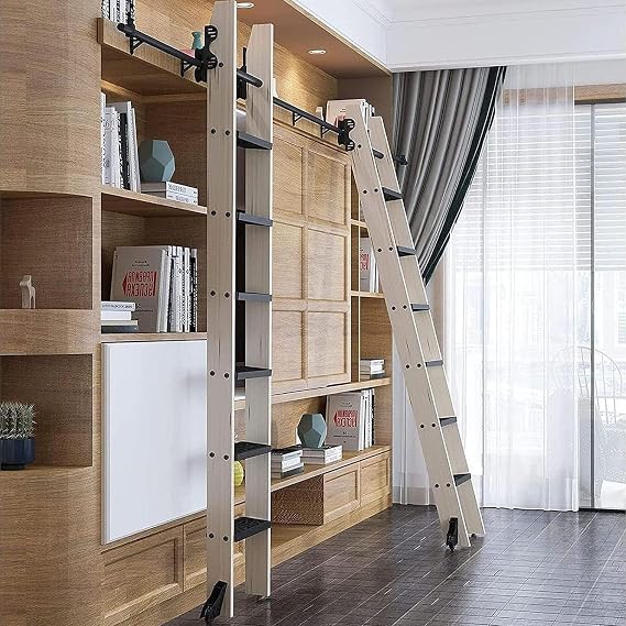 Scalable Rolling Bookshelf Ladder (without Ladder), Black Sliding Ladder Material Kit, Loft/study/living Room Mobile Track/rail with Pulley,300cm(9.8 ft) track kit