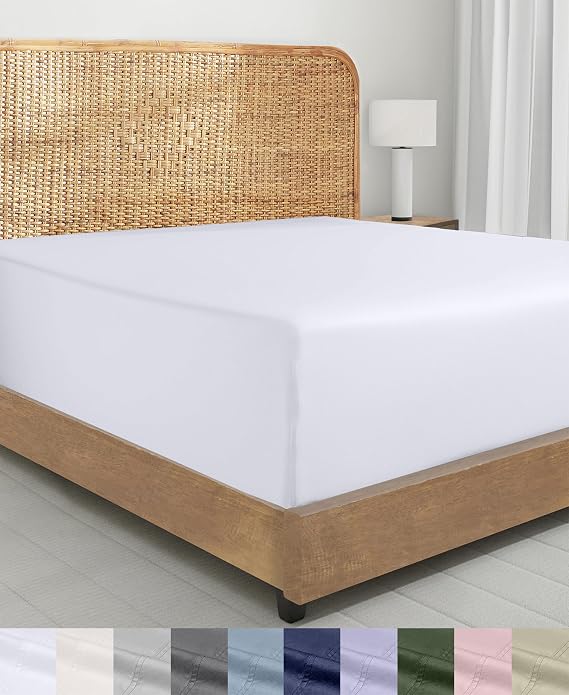 California Design Den 100% Organic Cotton Twin Size Fitted Sheet, White