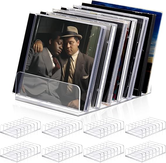 Threehoney 8 Pack Clear Acrylic CD Holder, DVDCD Storage Box Record Display Rack Organizers Holds up to 14 Standard DVD Cases for Media Shelf Storage and Organization