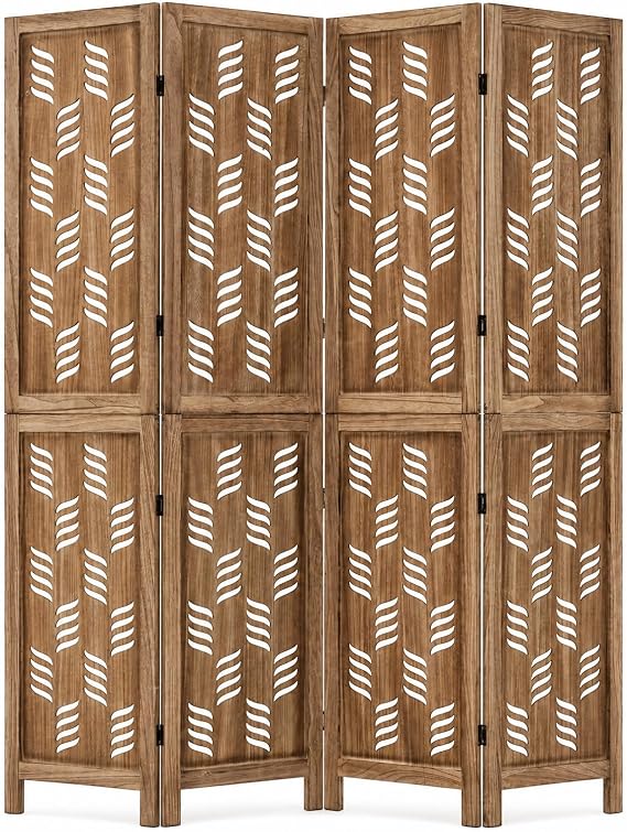 GIANTEX 4 Panel Folding Room Divider, Wood Privacy Screen with Wave Cutout