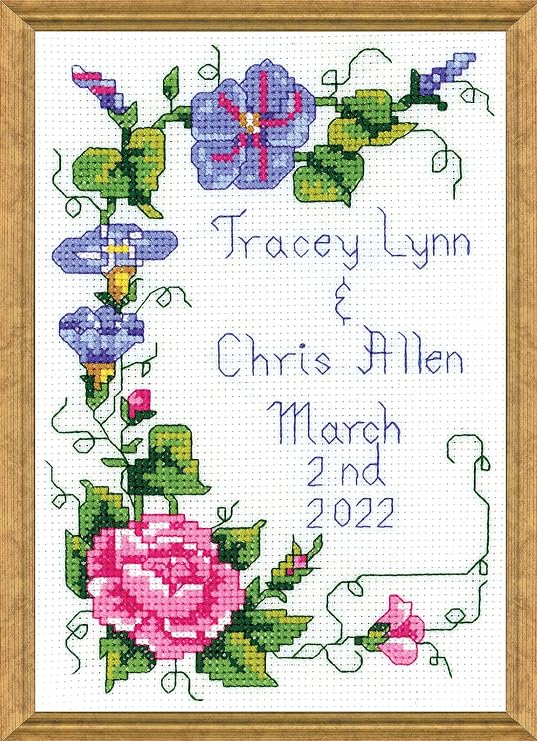 Janlynn Mini Cross Stitch Kit Wedding Floral, 5"x7" 14 Count, 5 x 7