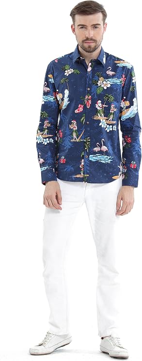 Hawaii Hangover Men's Hawaiian Long Sleeve Shirt Aloha Shirt Christmas Shirtanta Red
