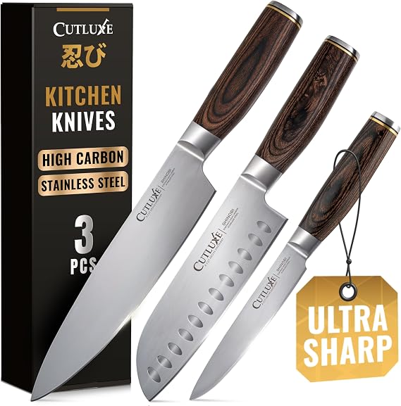 Cutluxe 3-Piece Chef Knife Set Ultra Sharp Japanese Kitchen Knives